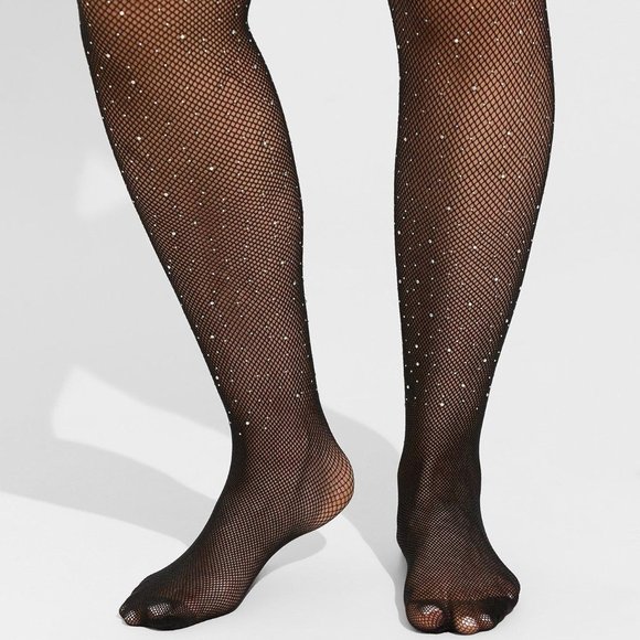 Torrid - Rhinestone Fishnet Tights in Black - Picture 1 of 8
